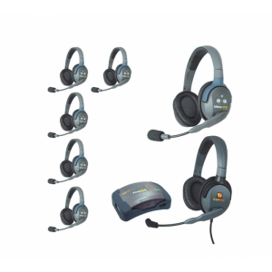 Eartec UltraLITE 7-Person HUB Intercom System with 1 Max4G Double & 6 Double Remote Headsets